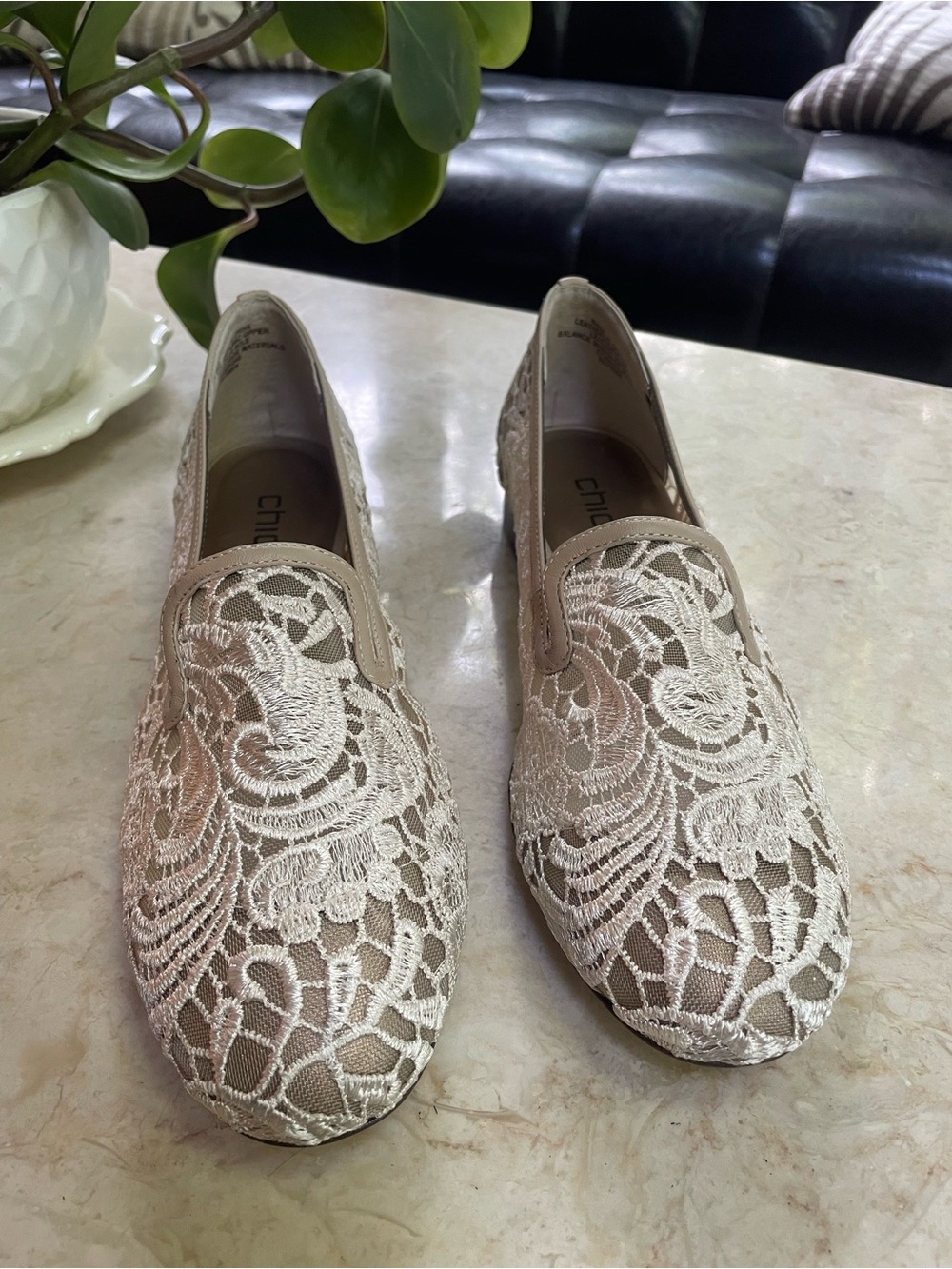 Chico's Cream Lace Slip-On Loafers